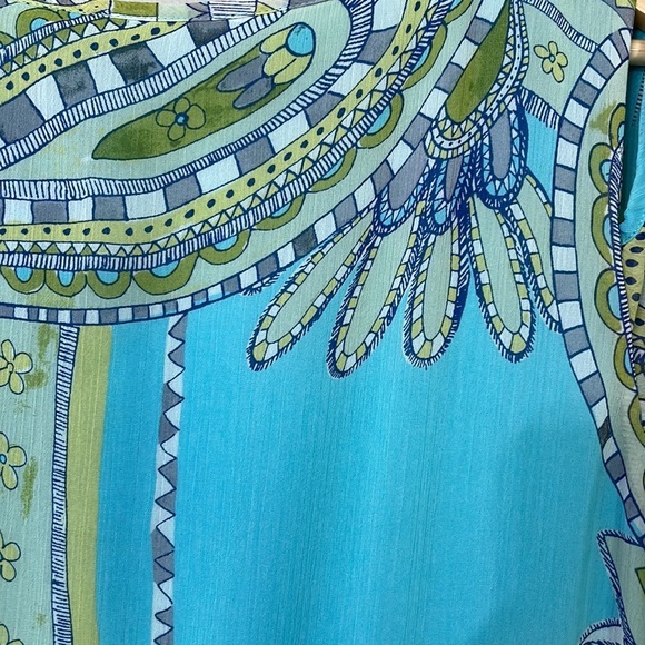 Chicos Blue Green and White Paisley Cold‎ Shoulder Modest Maxi Dress Size 2 or M - Picture 8 of 15